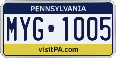 PA license plate MYG1005