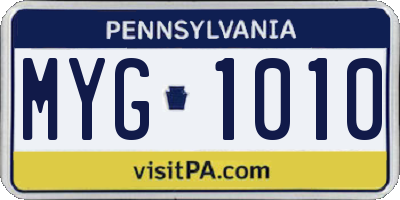 PA license plate MYG1010