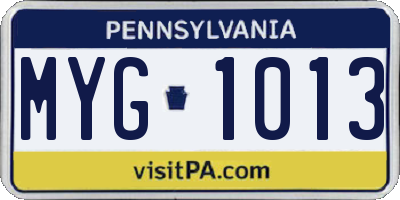 PA license plate MYG1013