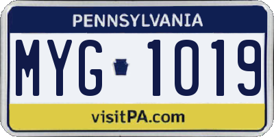 PA license plate MYG1019