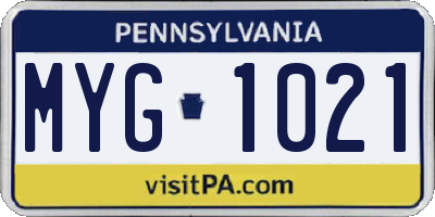 PA license plate MYG1021