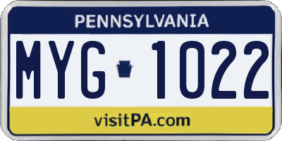 PA license plate MYG1022