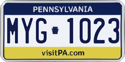 PA license plate MYG1023
