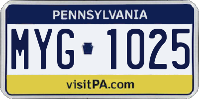 PA license plate MYG1025
