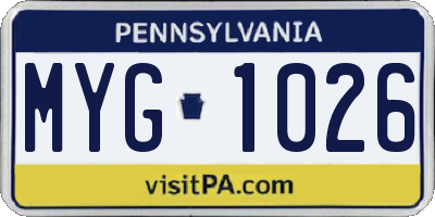 PA license plate MYG1026