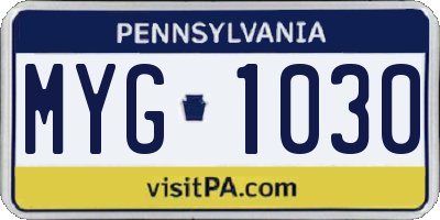 PA license plate MYG1030