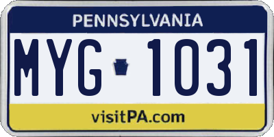 PA license plate MYG1031