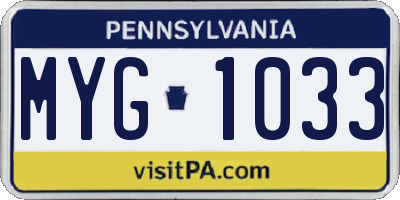 PA license plate MYG1033