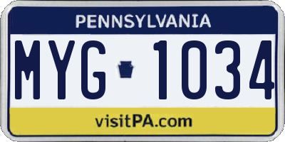 PA license plate MYG1034