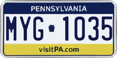 PA license plate MYG1035