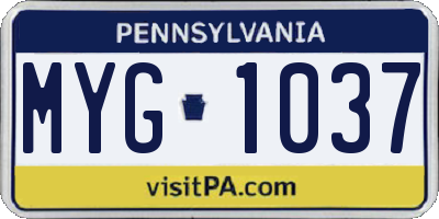 PA license plate MYG1037
