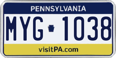 PA license plate MYG1038
