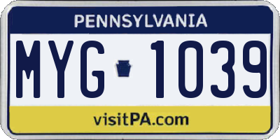 PA license plate MYG1039