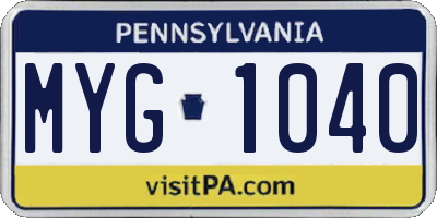 PA license plate MYG1040