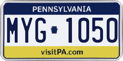 PA license plate MYG1050