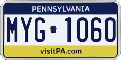 PA license plate MYG1060