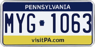 PA license plate MYG1063