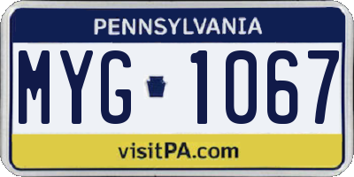 PA license plate MYG1067