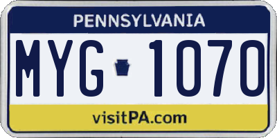 PA license plate MYG1070