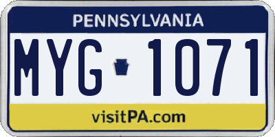 PA license plate MYG1071