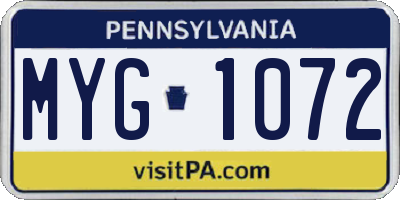 PA license plate MYG1072