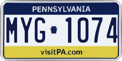 PA license plate MYG1074