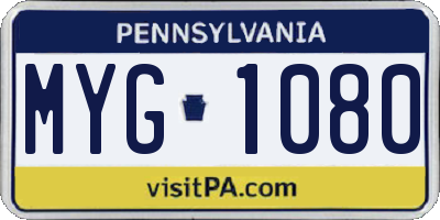 PA license plate MYG1080