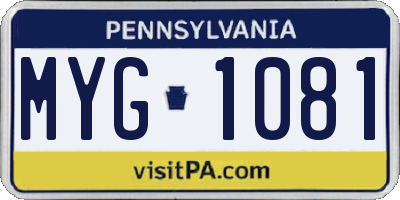 PA license plate MYG1081