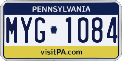 PA license plate MYG1084
