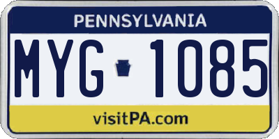 PA license plate MYG1085