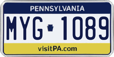 PA license plate MYG1089
