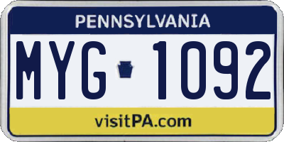 PA license plate MYG1092