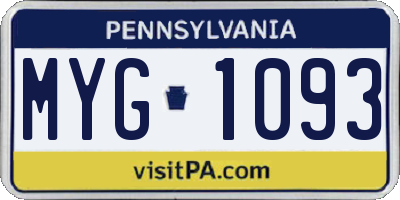 PA license plate MYG1093