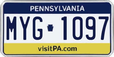 PA license plate MYG1097