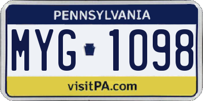 PA license plate MYG1098