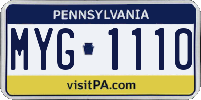 PA license plate MYG1110