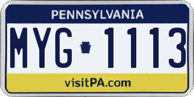 PA license plate MYG1113