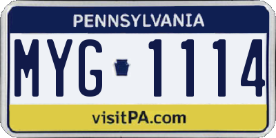 PA license plate MYG1114