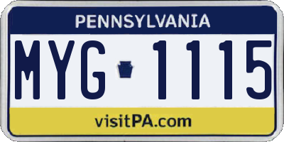 PA license plate MYG1115