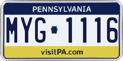 PA license plate MYG1116