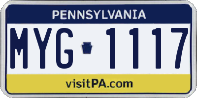 PA license plate MYG1117
