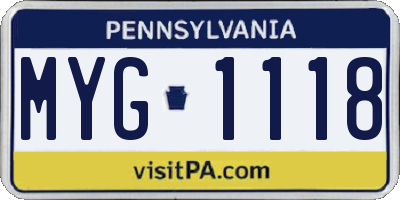 PA license plate MYG1118