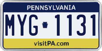 PA license plate MYG1131