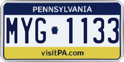 PA license plate MYG1133