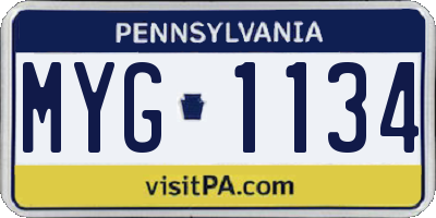 PA license plate MYG1134