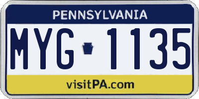 PA license plate MYG1135