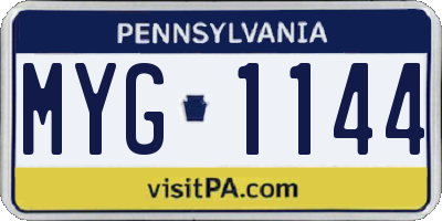 PA license plate MYG1144
