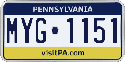 PA license plate MYG1151