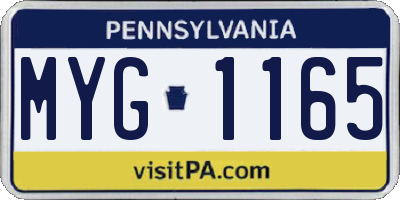 PA license plate MYG1165