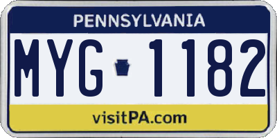PA license plate MYG1182